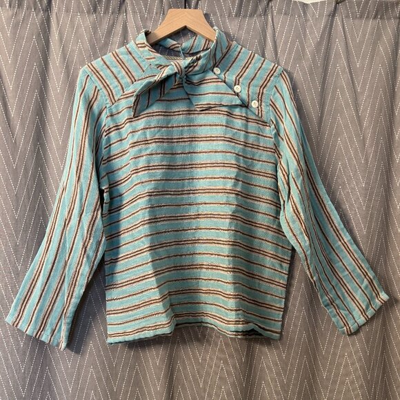 Ace & Jig Light Blue Striped Shirt with Tie Collar - L - Picture 2 of 11